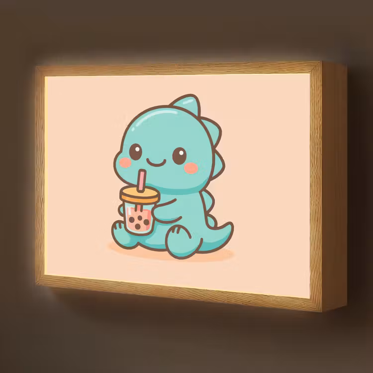 Dino - Boba - kawaii - Oranje Light Box met batterij (Wandlamp kind) middel -z3d_website