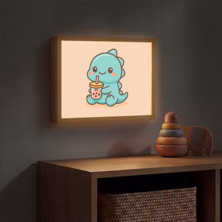 Dino - Boba - kawaii - Oranje Light Box met batterij (Wandlamp kind) middel -sfeer5_kind