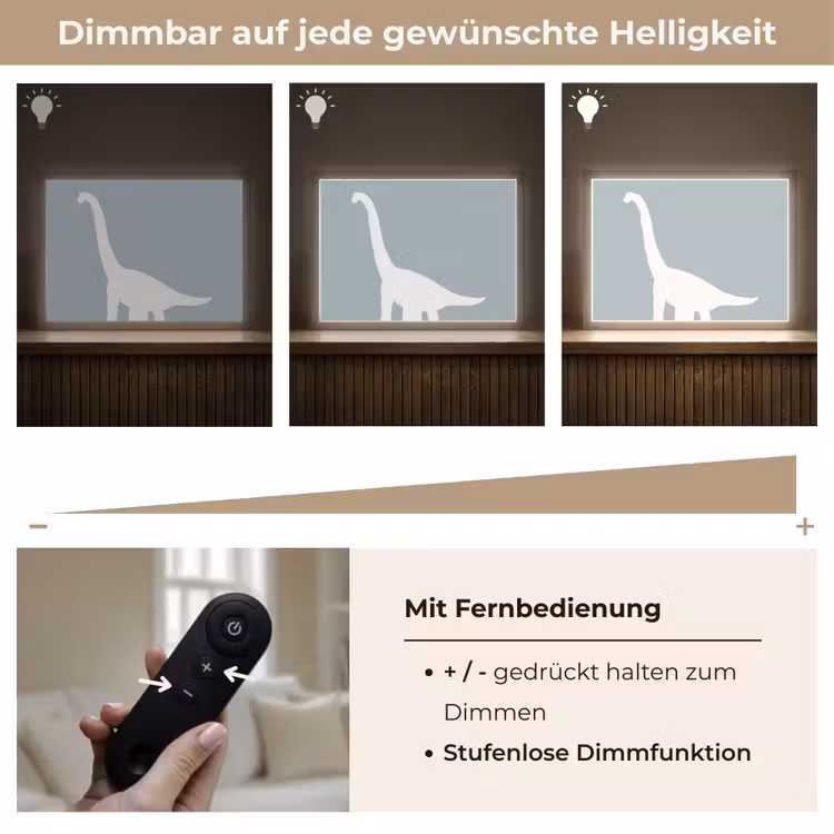 Dino - Brachiosaurus - Dinosaurus - Blauw Light Box met batterij (Wandlamp kind) middel -USP_dimbaarDE