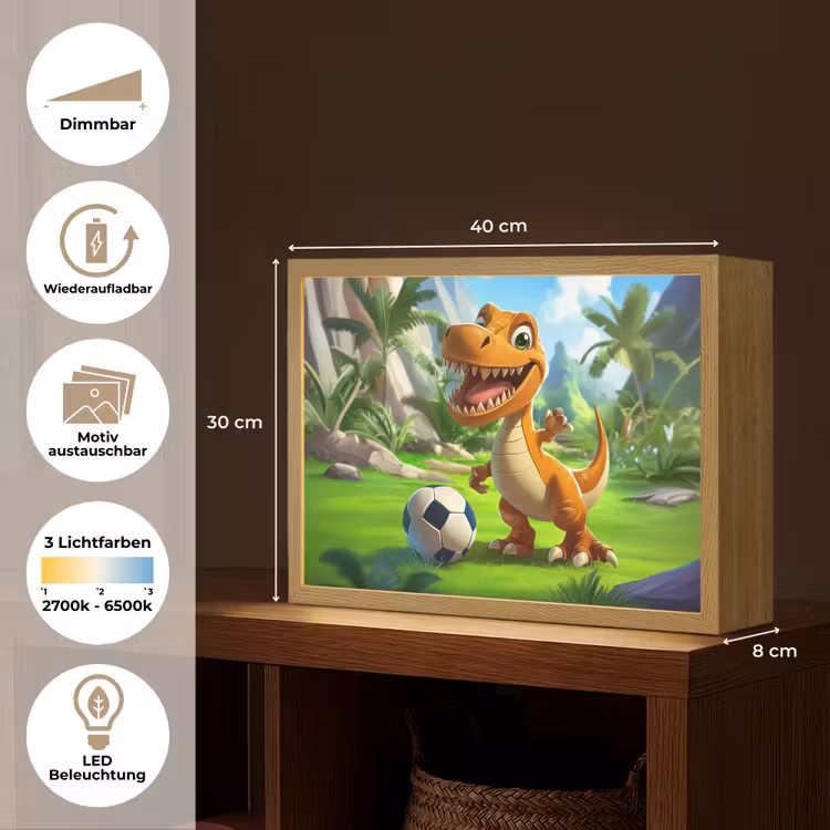 Dino - Voetbal - Groen Light Box met batterij (Wandlamp kind) middel -USP_websiteoverzichtDE