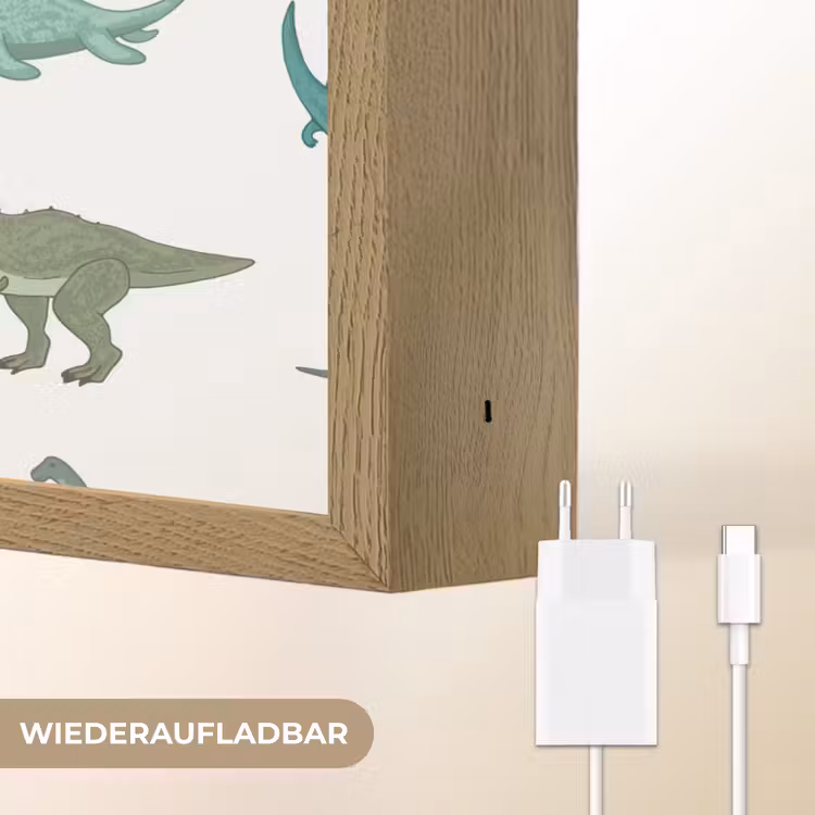 Dino - Groen - Jongens - Dinosaurus - Blauw Light Box met batterij (Wandlamp kind) middel -USP_websiteoplaadbaarDE