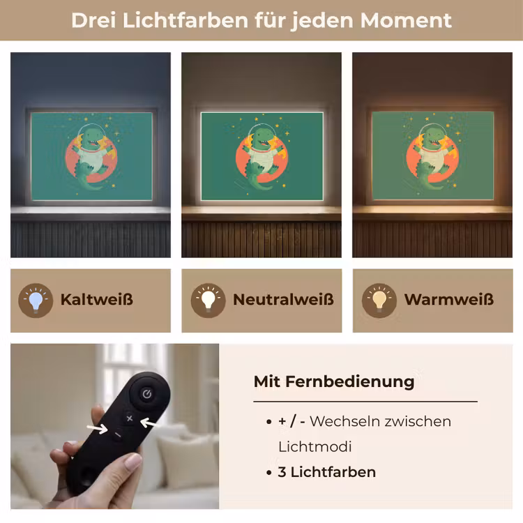 Dino - Groen - Planeet Light Box met batterij (Wandlamp kind) middel -USP_lichtkleurDE