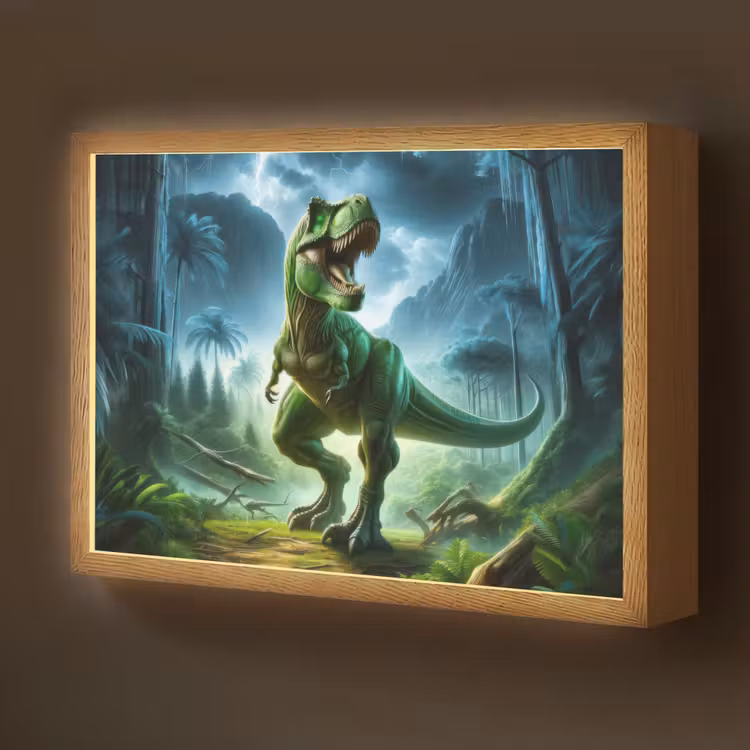 Dino - Jongens - Groen - Blauw - T-Rex Light Box met batterij (Wandlamp kind) middel -z3d_website