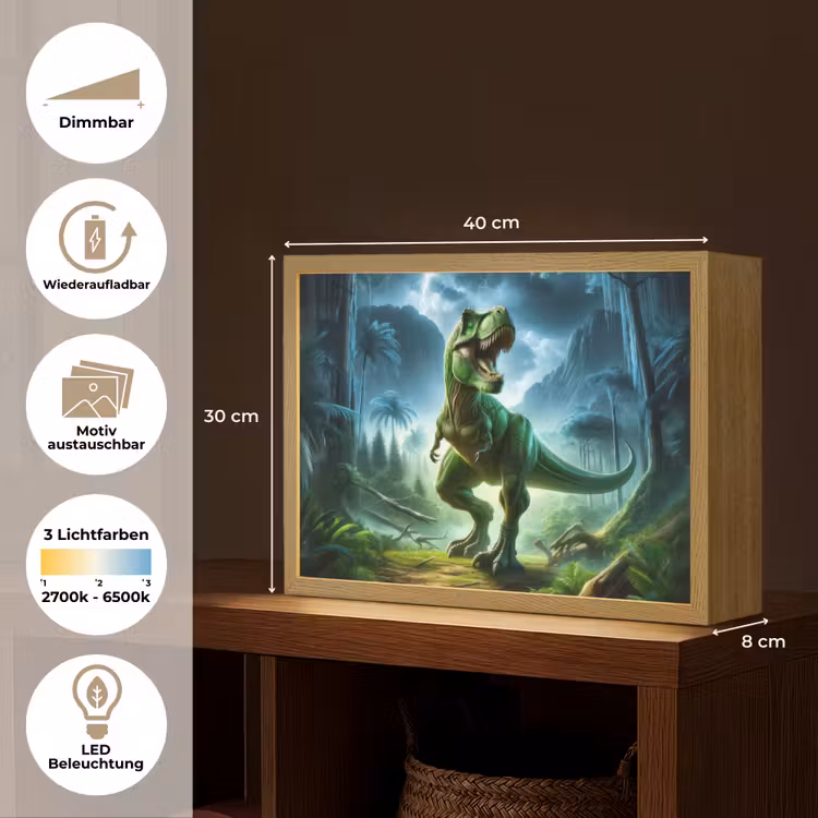 Dino - Jongens - Groen - Blauw - T-Rex Light Box met batterij (Wandlamp kind) middel -USP_websiteoverzichtDE