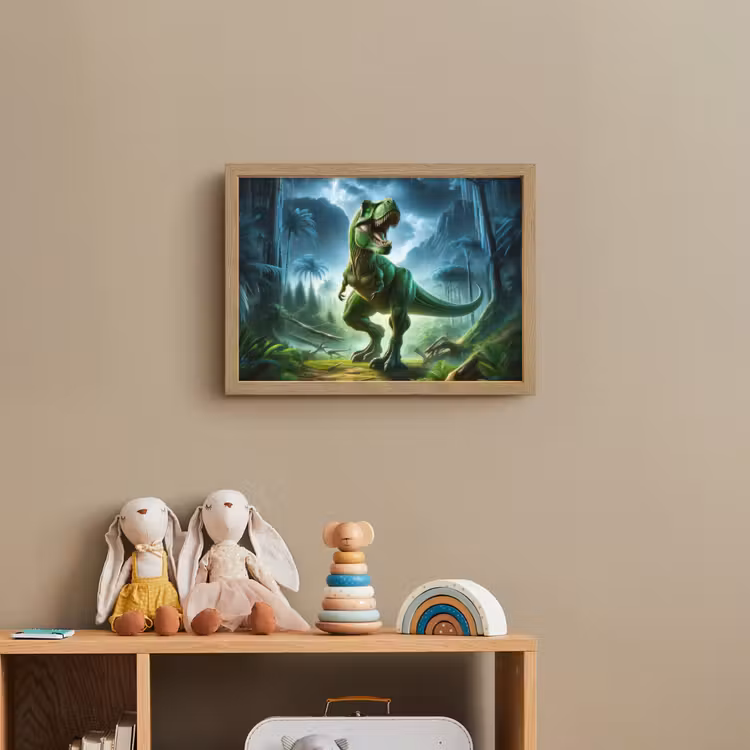 Dino - Jongens - Groen - Blauw - T-Rex Light Box met batterij (Wandlamp kind) middel -sfeer2_kind