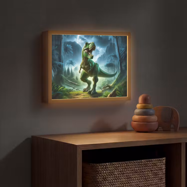 Dino - Jongens - Groen - Blauw - T-Rex Light Box met batterij (Wandlamp kind) middel -sfeer5_kind