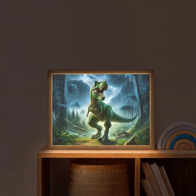 Dino - Jongens - Groen - Blauw - T-Rex Light Box met batterij (Wandlamp kind) middel -sfeer1_kind