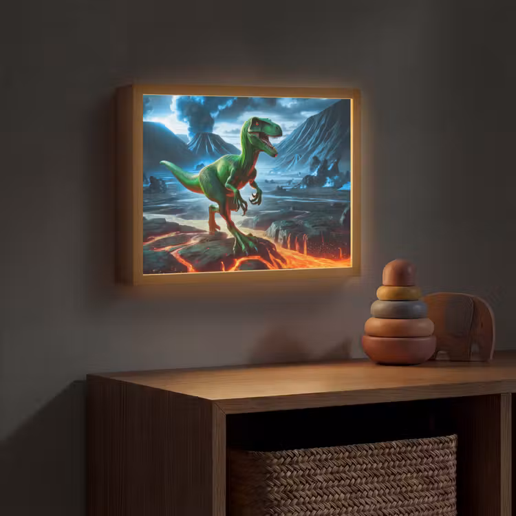 Dino - Lava - Groen - Jongens Light Box met batterij (Wandlamp kind) middel -sfeer5_kind