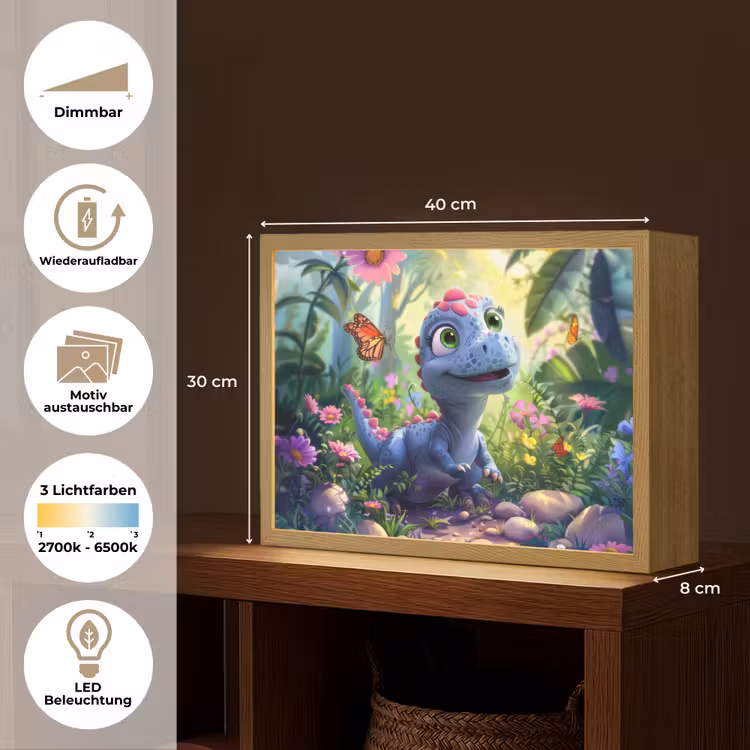 Dino - Paars - Baby - Dinosaurus Light Box met batterij (Wandlamp kind) middel -USP_websiteoverzichtDE