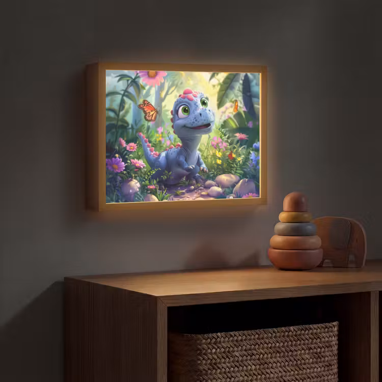 Dino - Paars - Baby - Dinosaurus Light Box met batterij (Wandlamp kind) middel -sfeer5_kind