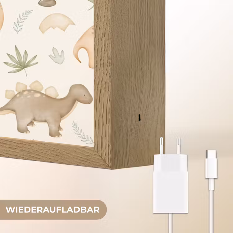 Dino - Patroon - Pastel Light Box met batterij (Wandlamp kind) middel -USP_websiteoplaadbaarDE