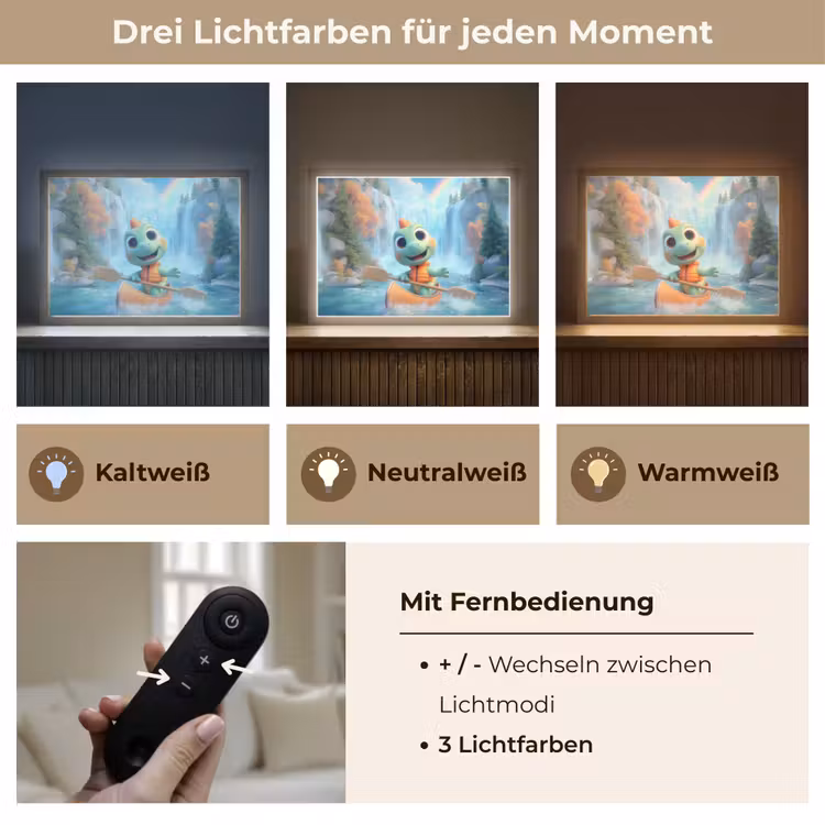 Dino - Natuur - Waterval Light Box met batterij (Wandlamp kind) middel -USP_lichtkleurDE