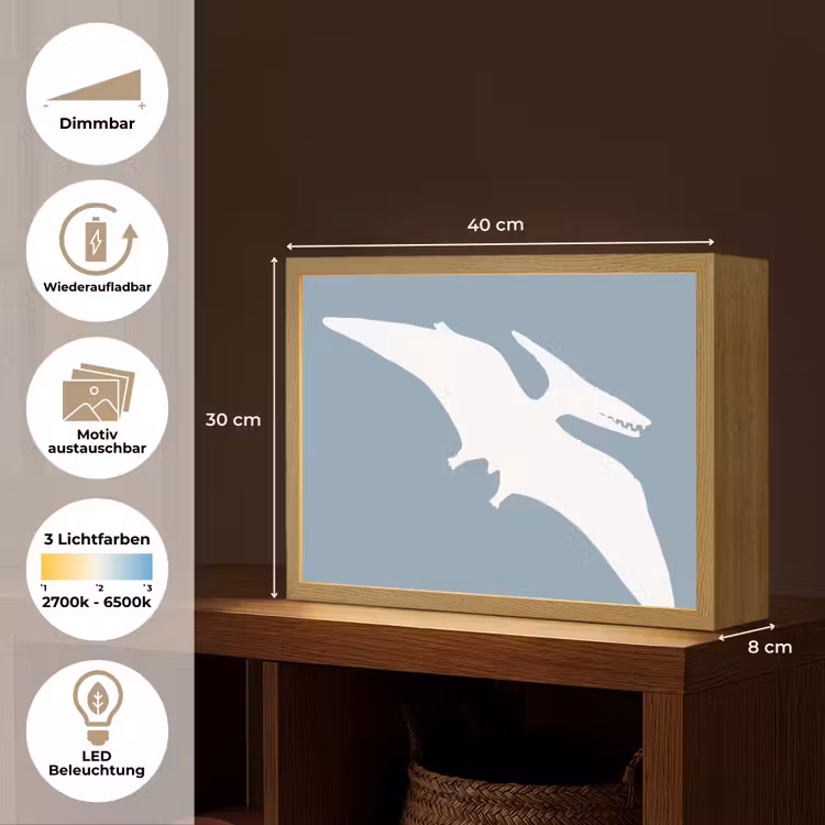 Dino - Pteranodon - Dinosaurus - Blauw Light Box met batterij (Wandlamp kind) middel -USP_websiteoverzichtDE
