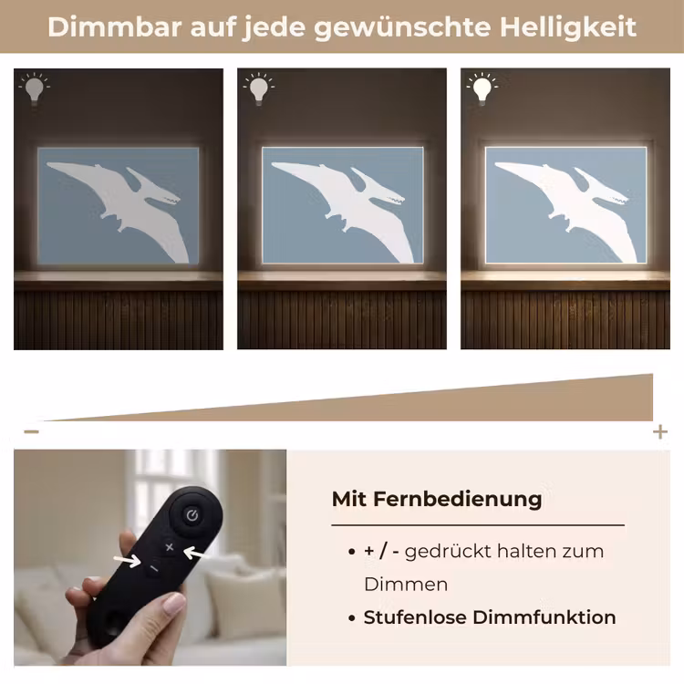Dino - Pteranodon - Dinosaurus - Blauw Light Box met batterij (Wandlamp kind) middel -USP_dimbaarDE