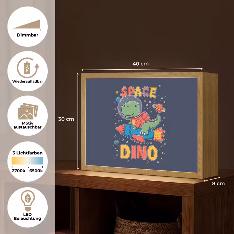 Dino - Raket - Kleurrijk Light Box met batterij (Wandlamp kind) middel -USP_websiteoverzichtDE
