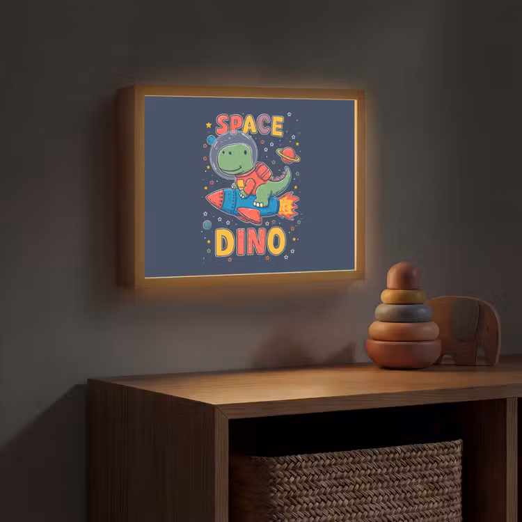 Dino - Raket - Kleurrijk Light Box met batterij (Wandlamp kind) middel -sfeer5_kind