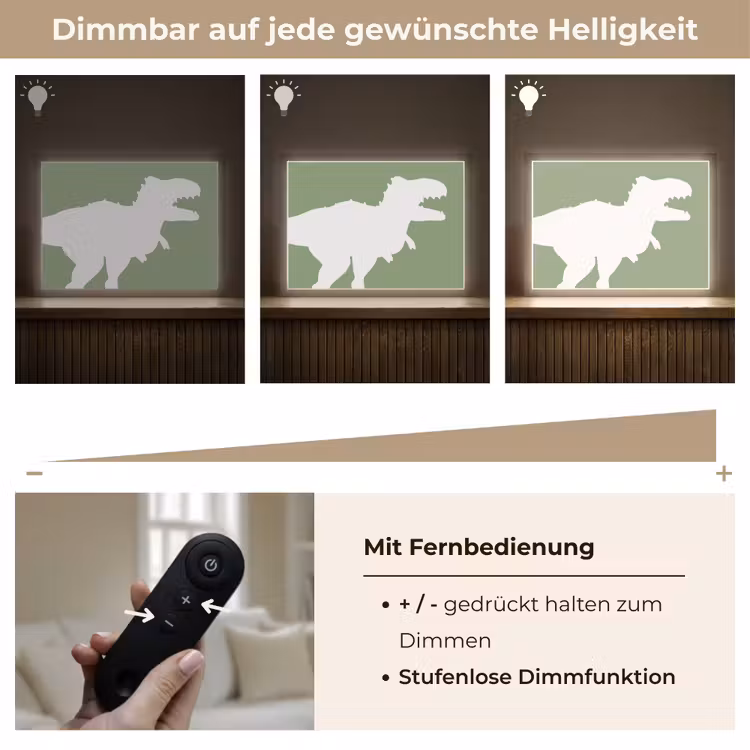 Dino - T-rex - Dinosaurus - Groen - Tyrannosaurus rex Light Box met batterij (Wandlamp kind) middel -USP_dimbaarDE
