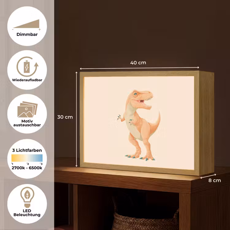 Dino - T-Rex - Oranje Light Box met batterij (Wandlamp kind) middel -USP_websiteoverzichtDE