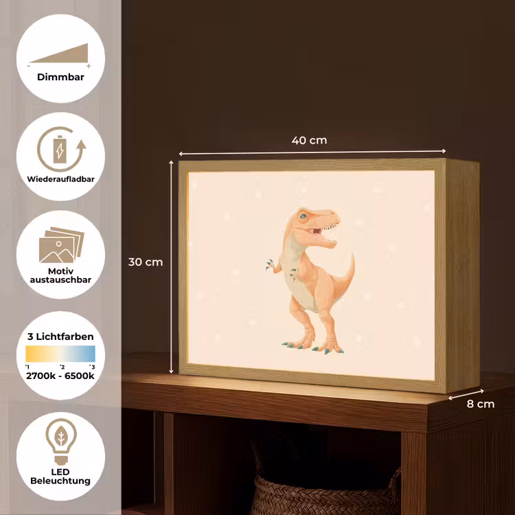 Dino - T-Rex - Oranje - Stippen Light Box met batterij (Wandlamp kind) middel -USP_websiteoverzichtDE