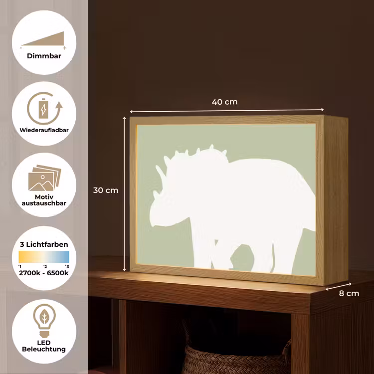 Dino - Triceratops - Dinosaurus - Groen Light Box met batterij (Wandlamp kind) middel -USP_websiteoverzichtDE