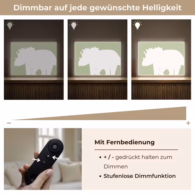 Dino - Triceratops - Dinosaurus - Groen Light Box met batterij (Wandlamp kind) middel -USP_dimbaarDE