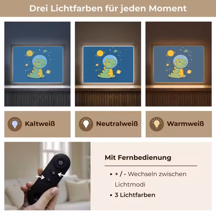Dino - Ruimte - Planeten Light Box met batterij (Wandlamp kind) middel -USP_lichtkleurDE