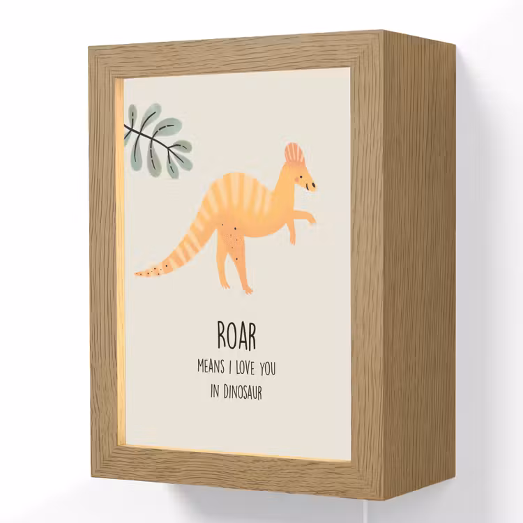 Dino - Quote - Dinosaurus - Beige Light Box met kabel (Wandlamp kind) klein -3d