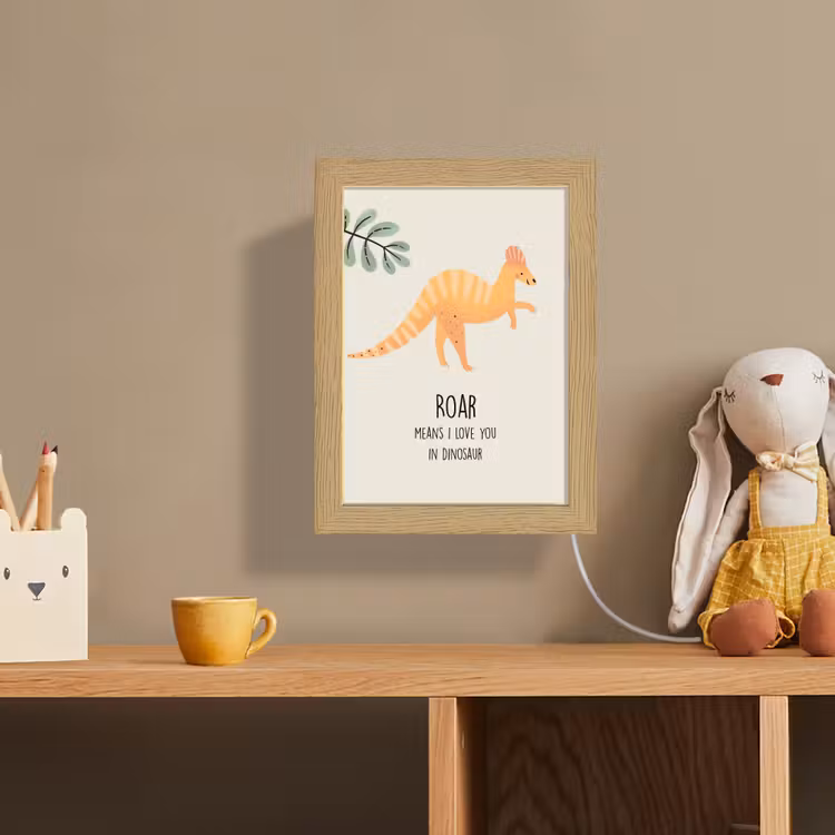 Dino - Quote - Dinosaurus - Beige Light Box met kabel (Wandlamp kind) klein -sfeer2_kind