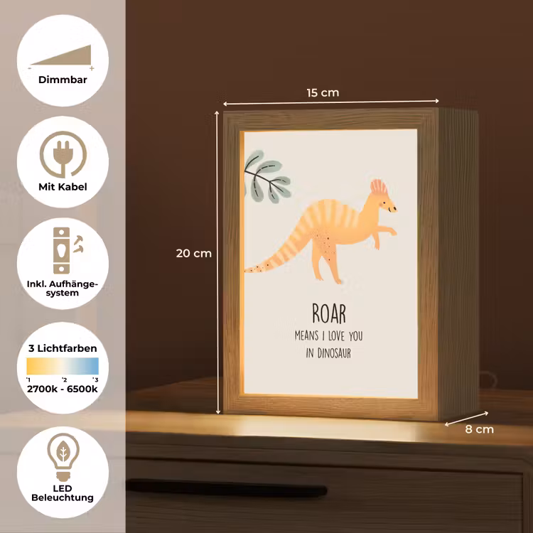 Dino - Quote - Dinosaurus - Beige Light Box met kabel (Wandlamp kind) klein -USP_overzichtDE