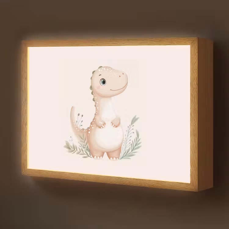 Dinosaurus - Bladeren - Pastel Light Box met batterij (Wandlamp kind) middel -z3d_website