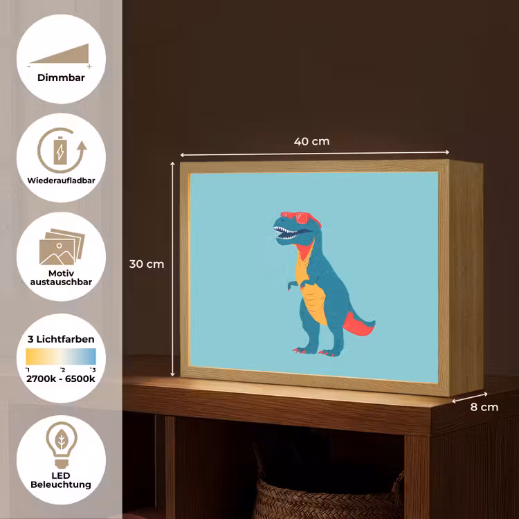 Dinosaurus - Blauw - Zonnebril Light Box met batterij (Wandlamp kind) middel -USP_websiteoverzichtDE