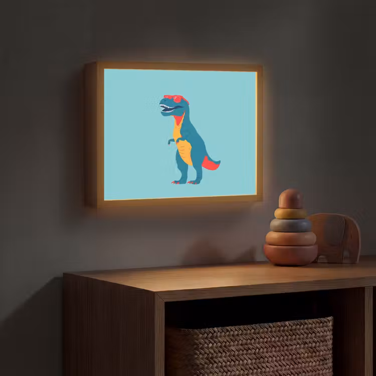 Dinosaurus - Blauw - Zonnebril Light Box met batterij (Wandlamp kind) middel -sfeer5_kind