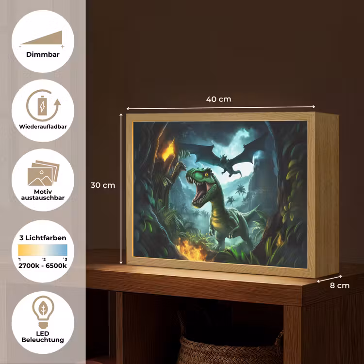 Dinosaurus - Draak - Jungle - Groen Light Box met batterij (Wandlamp kind) middel -USP_websiteoverzichtDE