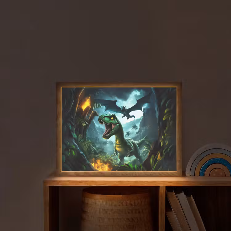 Dinosaurus - Draak - Jungle - Groen Light Box met batterij (Wandlamp kind) middel -sfeer1_kind
