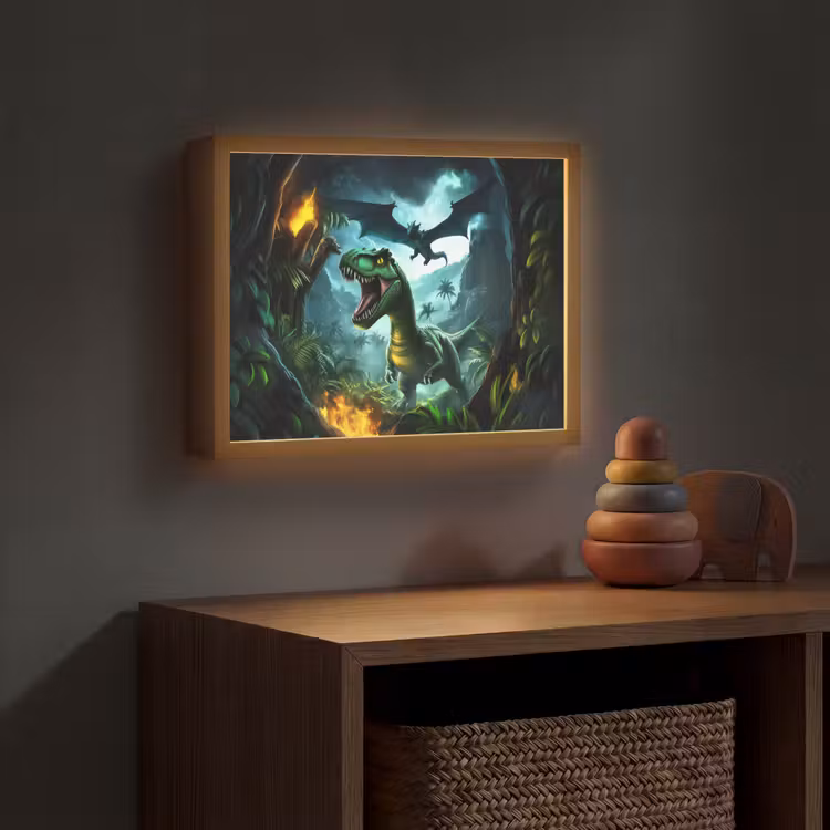 Dinosaurus - Draak - Jungle - Groen Light Box met batterij (Wandlamp kind) middel -sfeer5_kind