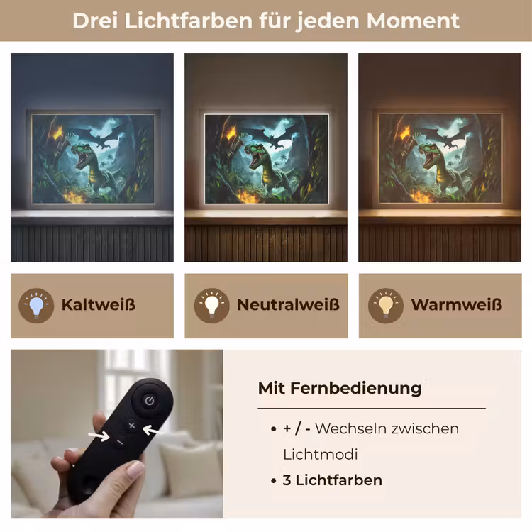 Dinosaurus - Draak - Jungle - Groen Light Box met batterij (Wandlamp kind) middel -USP_lichtkleurDE