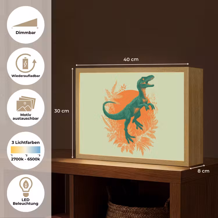 Dinosaurus - Groen - Planten - Cirkel Light Box met batterij (Wandlamp kind) middel -USP_websiteoverzichtDE