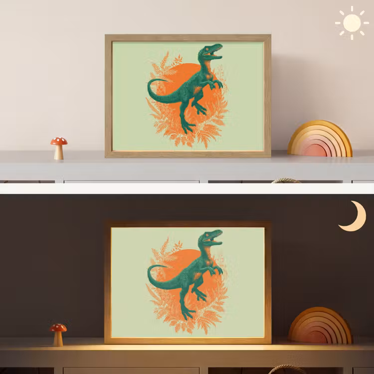 Dinosaurus - Groen - Planten - Cirkel Light Box met batterij (Wandlamp kind) middel -sfeer3_kind