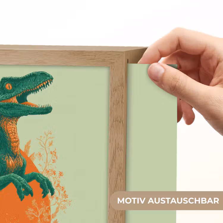 Dinosaurus - Groen - Planten - Cirkel Light Box met batterij (Wandlamp kind) middel -USP_websiteprintDE