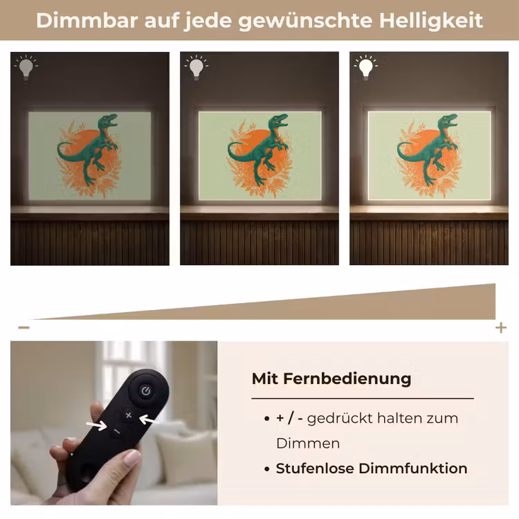 Dinosaurus - Groen - Planten - Cirkel Light Box met batterij (Wandlamp kind) middel -USP_dimbaarDE