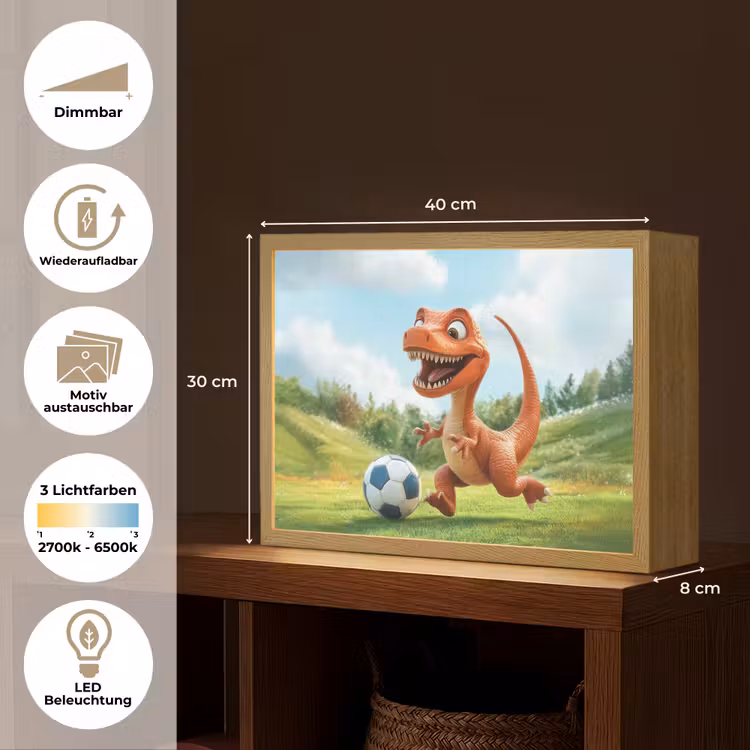 Dinosaurus - Oranje - Cartoon - Voetbal Light Box met batterij (Wandlamp kind) middel -USP_websiteoverzichtDE
