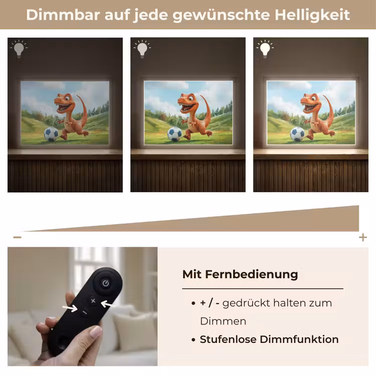 Dinosaurus - Oranje - Cartoon - Voetbal Light Box met batterij (Wandlamp kind) middel -USP_dimbaarDE