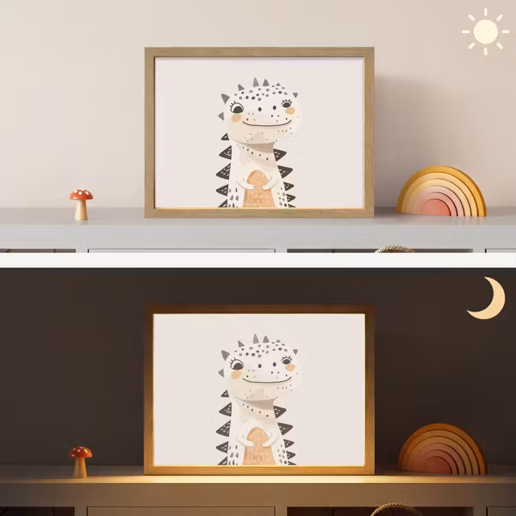 Dinosaurus - Pastel kleuren Light Box met batterij (Wandlamp kind) middel -sfeer3_kind