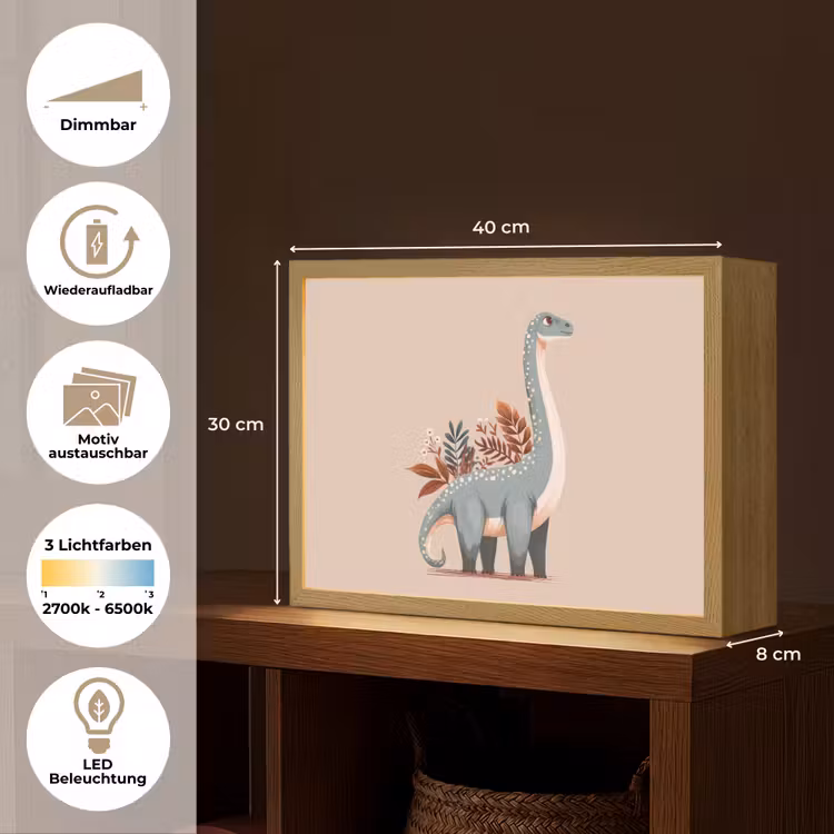 Dinosaurus - Planten - Beige Light Box met batterij (Wandlamp kind) middel -USP_websiteoverzichtDE