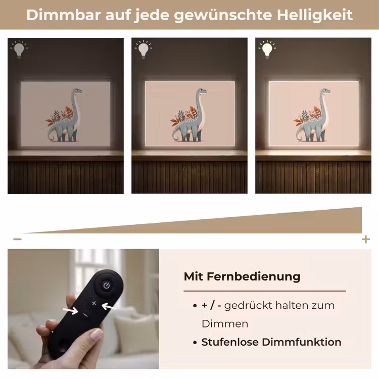 Dinosaurus - Planten - Beige Light Box met batterij (Wandlamp kind) middel -USP_dimbaarDE