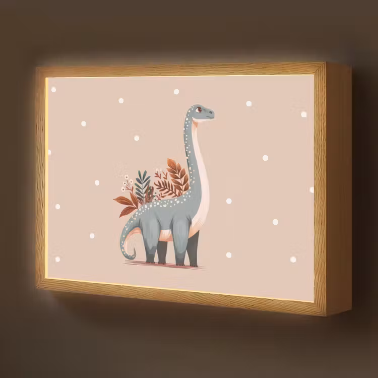 Dinosaurus - Planten - Beige - Stippen Light Box met batterij (Wandlamp kind) middel -z3d_website
