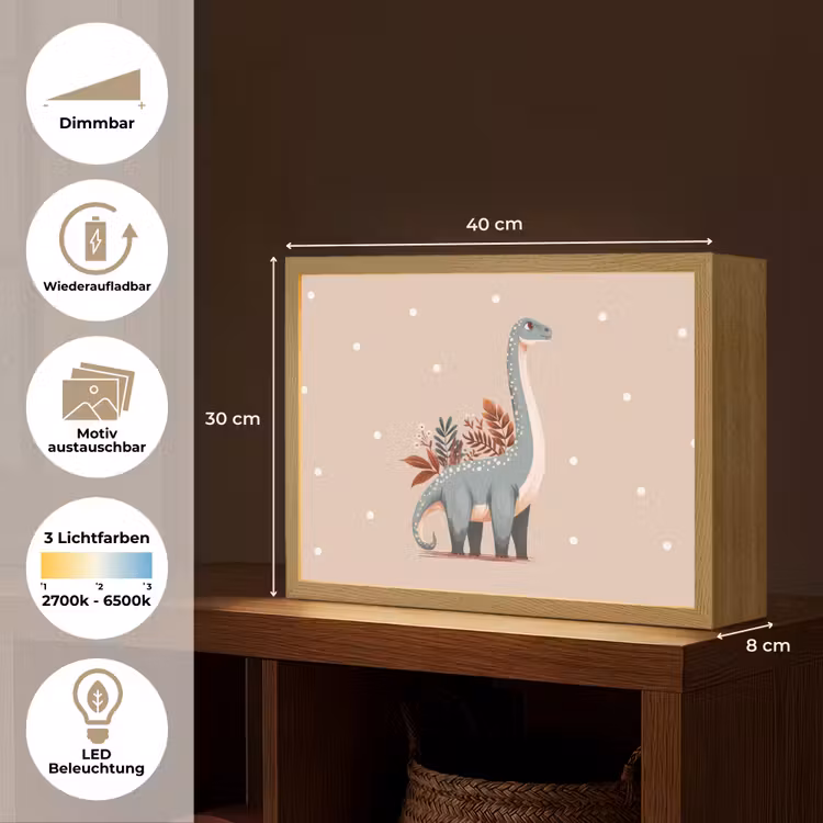 Dinosaurus - Planten - Beige - Stippen Light Box met batterij (Wandlamp kind) middel -USP_websiteoverzichtDE