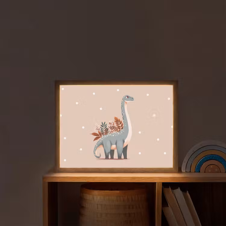 Dinosaurus - Planten - Beige - Stippen Light Box met batterij (Wandlamp kind) middel -sfeer1_kind