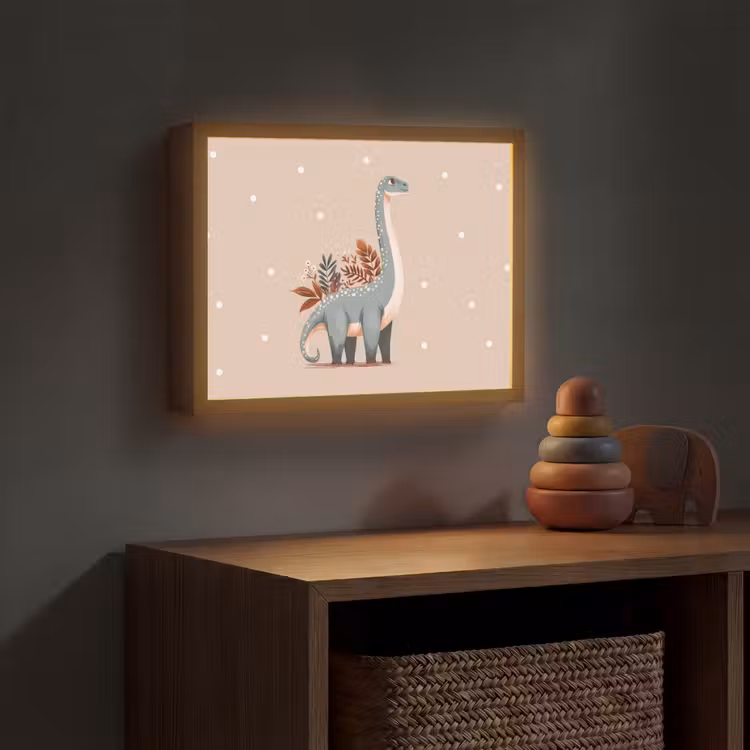 Dinosaurus - Planten - Beige - Stippen Light Box met batterij (Wandlamp kind) middel -sfeer5_kind