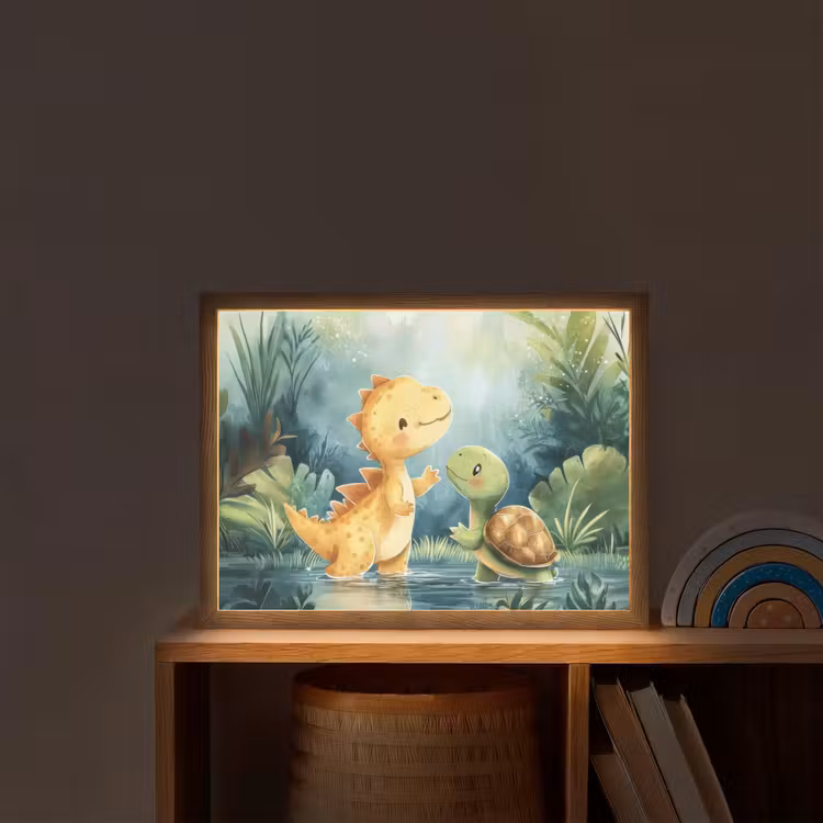 Dinosaurus - Schildpad - Illustratie - Aquarel Light Box met batterij (Wandlamp kind) middel -sfeer1_kind